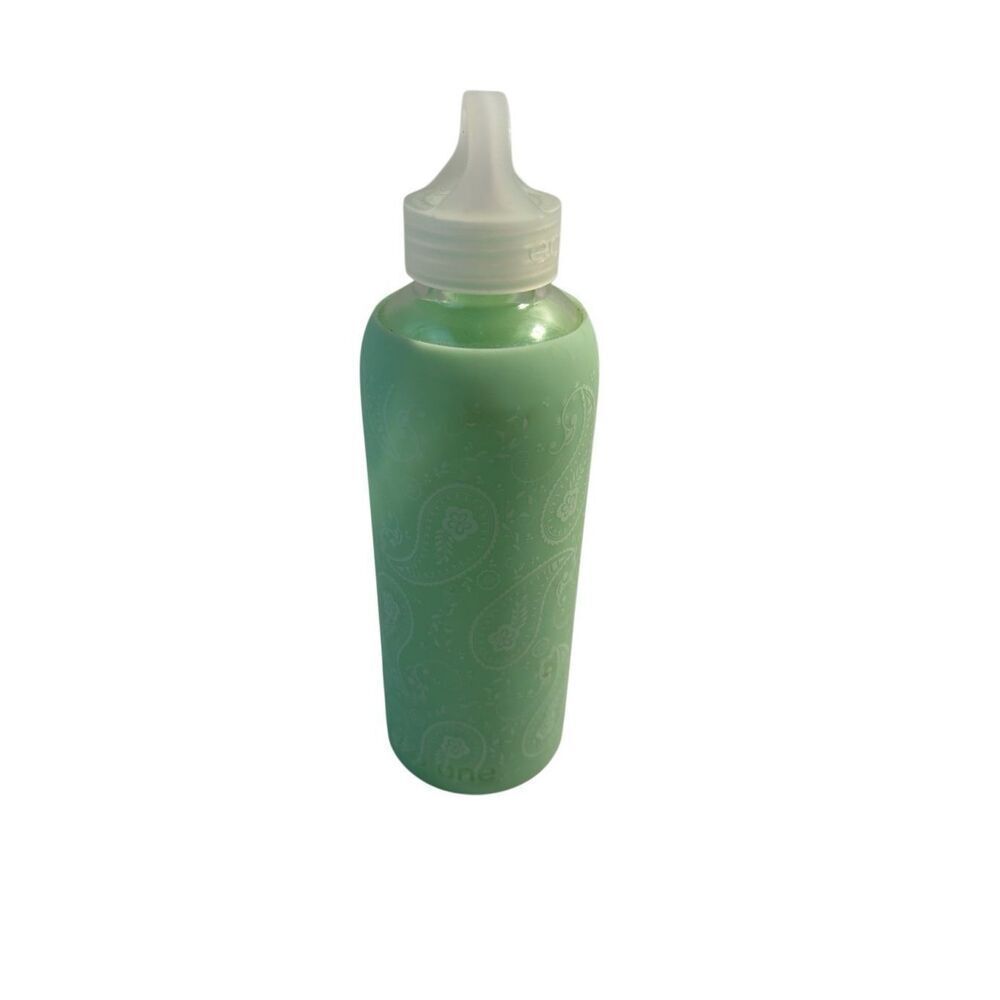 Eco one glass water bottle green paisley design screw‎ top